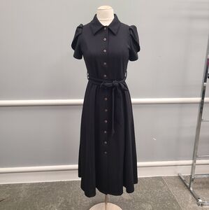 Calvin Klein Black Midi Dress Tulip Sleeve